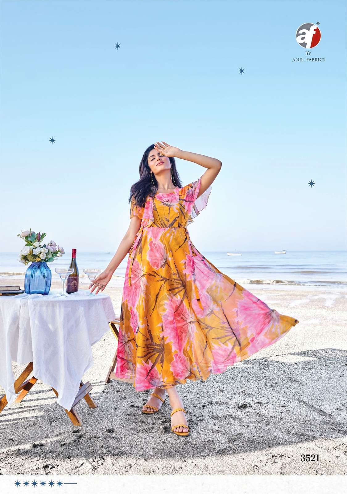 CORAL CHARM VOL 4 VISCOSE PREMIUM CHIFFON WITH DIGITAL PRINTS ONE PIECE WITH FANCY BROOCH BY AF BRAND 1004